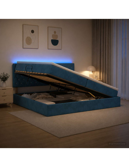 Letto con contenitore LED e materasso Blu Scuro 200 x 200 cm
