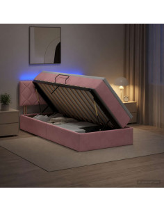 Letto con contenitore LED e materasso Rosa 90 x 200 cm Velluto
