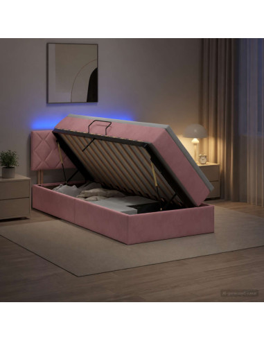 Letto con contenitore LED e materasso Rosa 90 x 200 cm Velluto