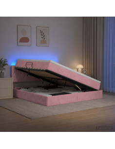 Letto con contenitore LED e materasso Rosa 140 x 200 cm Velluto