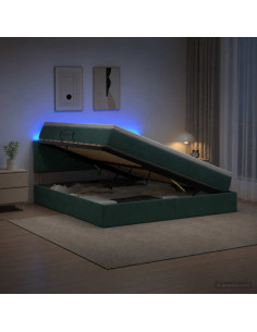 Letto con contenitore LED e materasso Verde Scuro 160 x 200 cm
