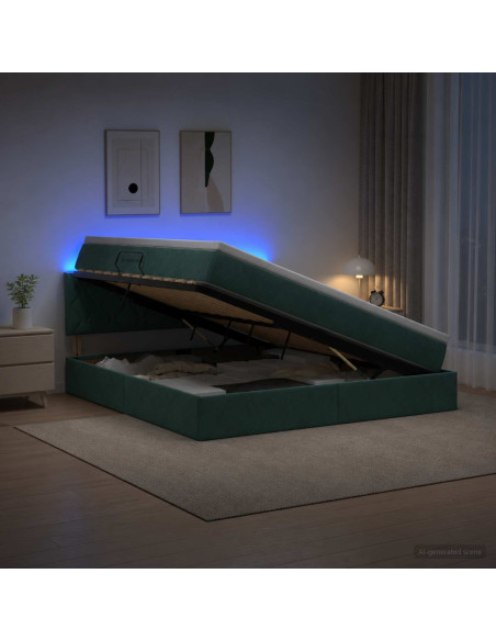 Letto con contenitore LED e materasso Verde Scuro 160 x 200 cm