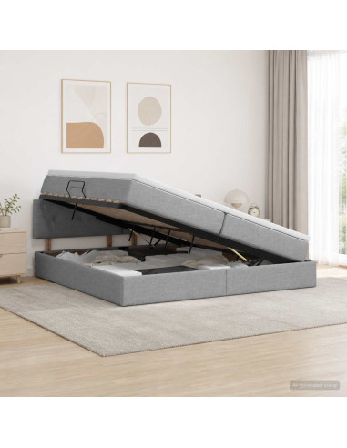 Letto con contenitore LED e materasso Grigio Chiaro
