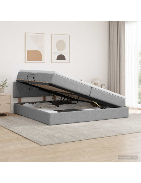 Letto con contenitore LED e materasso Grigio Chiaro