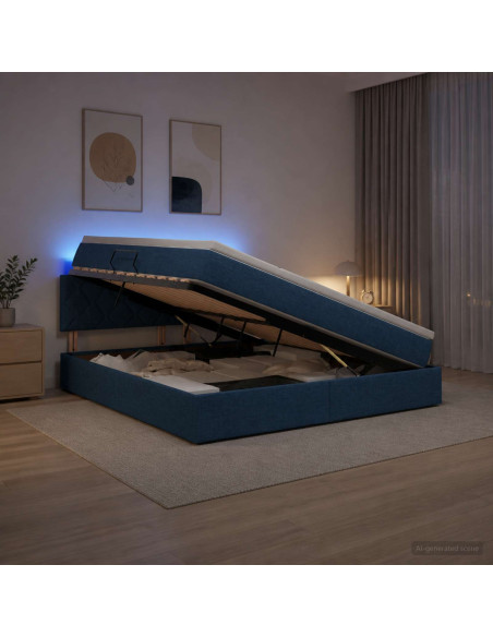 Letto con contenitore LED e materasso Blu 140 x 200 cm Tessuto