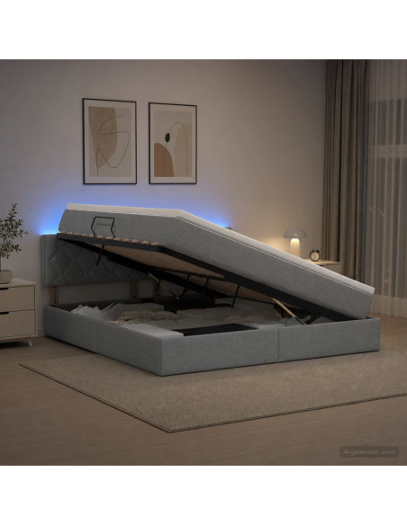 Letto con contenitore LED e materasso Grigio Chiaro