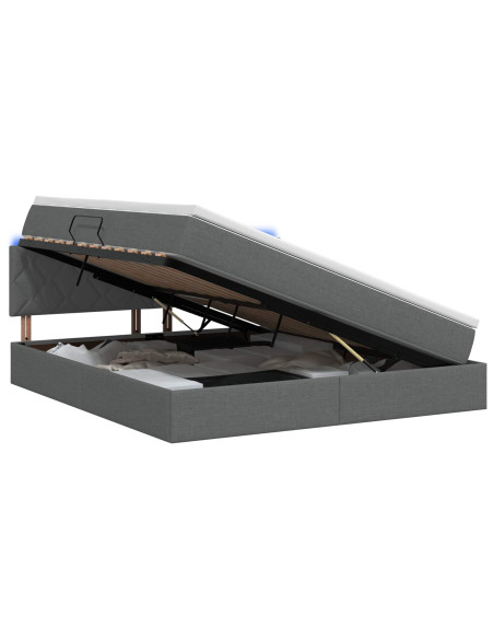 Letto con contenitore LED e materasso Grigio Scuro 180 x 200 cm