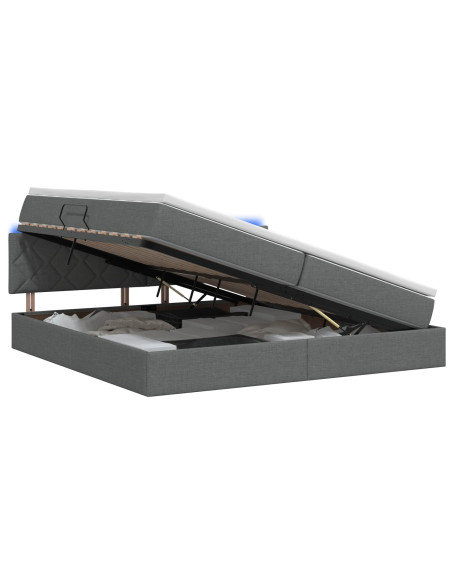 Letto con contenitore LED e materasso Grigio Scuro 200 x 200 cm