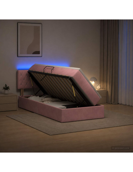 Letto con contenitore LED e materasso Rosa 100 x 200 cm Velluto