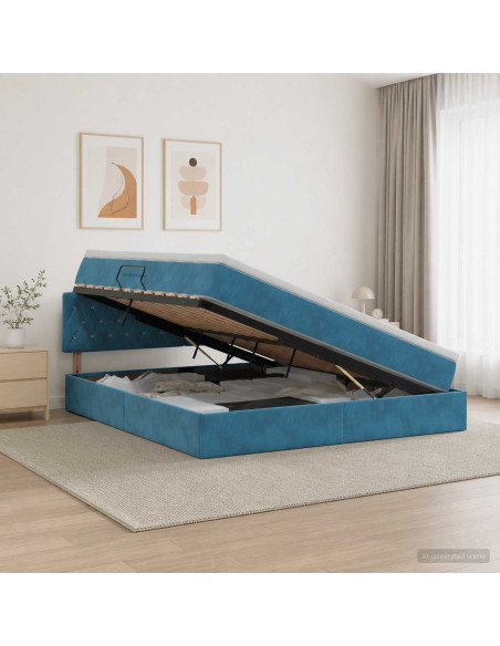 Letto con contenitore LED e materasso Blu Scuro 160 x 200 cm