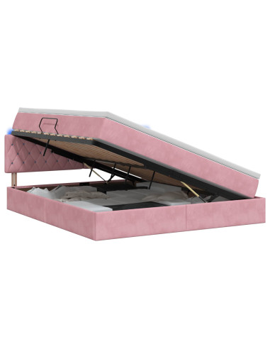 Letto con contenitore LED e materasso Rosa 160 x 200 cm Velluto