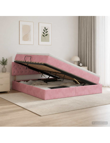 Letto con contenitore LED e materasso Rosa 160 x 200 cm Velluto