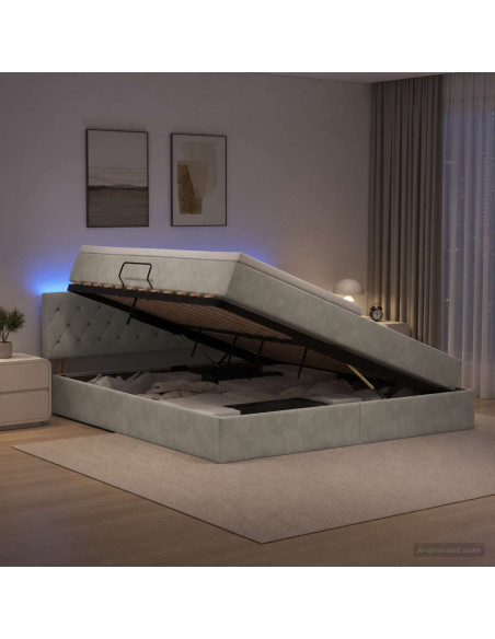 Letto con contenitore LED e materasso Grigio Chiaro