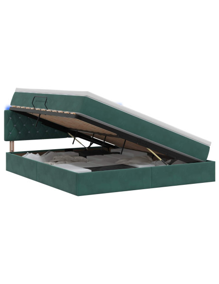 Letto con contenitore LED e materasso Verde Scuro 180 x 200 cm