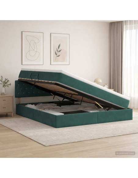Letto con contenitore LED e materasso Verde Scuro 180 x 200 cm