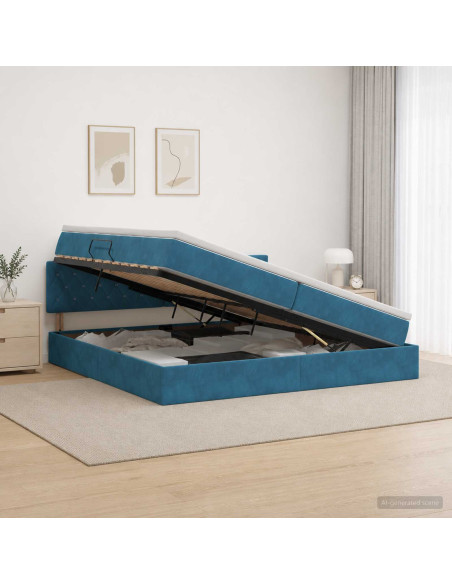 Letto con contenitore LED e materasso Blu Scuro 200 x 200 cm