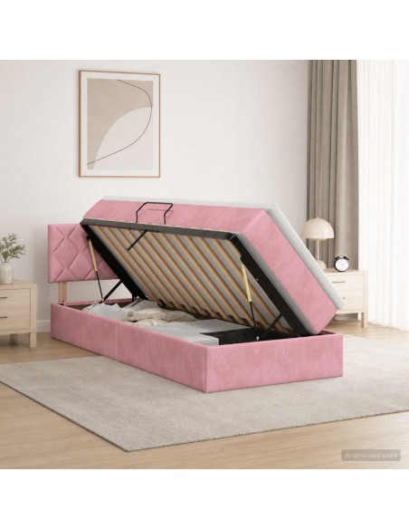 Letto con contenitore LED e materasso Rosa 90 x 190 cm Velluto