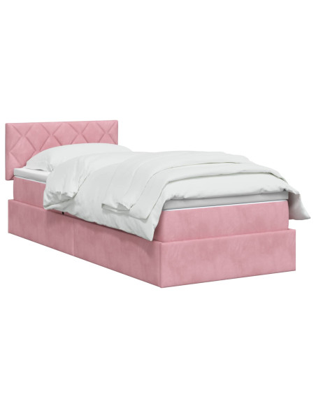 Letto con contenitore LED e materasso Rosa 90 x 200 cm Velluto