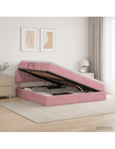 Letto con contenitore LED e materasso Rosa 140 x 200 cm Velluto
