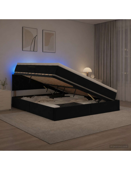 Letto con contenitore LED e materasso Nero 160 x 200 cm Velluto