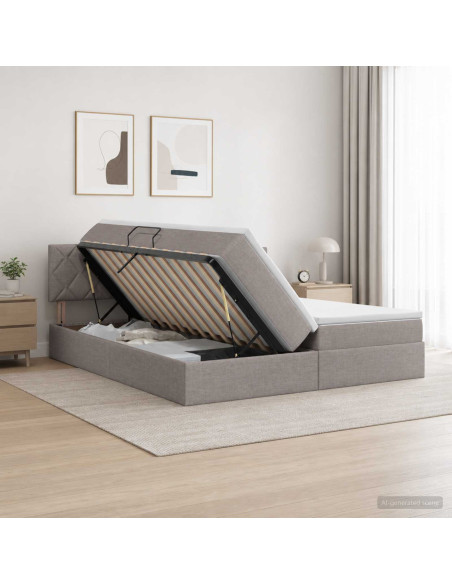 Letto con Contenitore con testiera 2 pz Tortora Pelle Sintetica