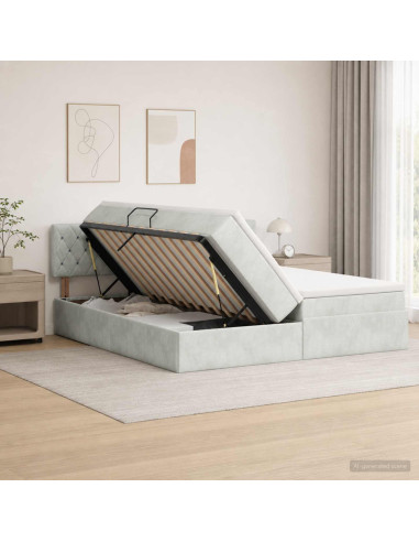Letto con Contenitore con testiera 2 pz Grigio Chiaro