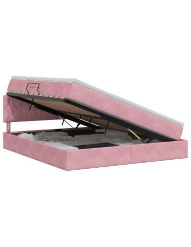 Letto con Contenitore con testiera Rosa 140 x 200 cm Velluto