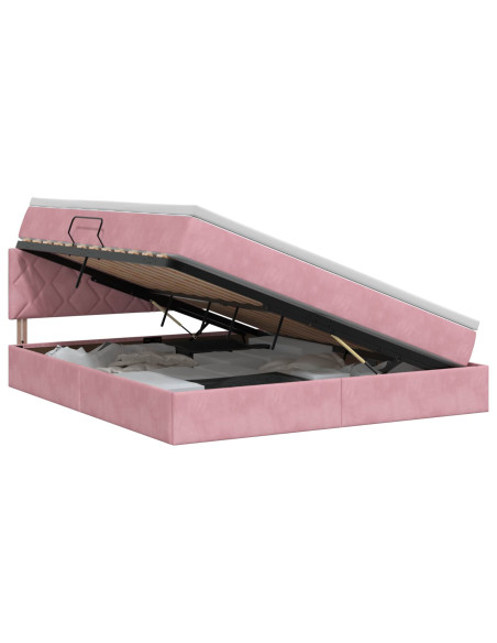 Letto con Contenitore con testiera Rosa 140 x 200 cm Velluto
