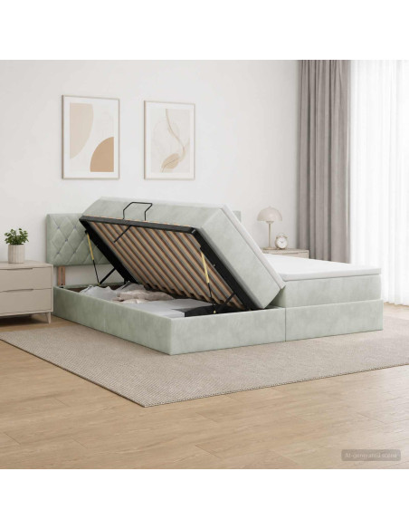 Letto con Contenitore con testiera 2 pz Grigio Chiaro