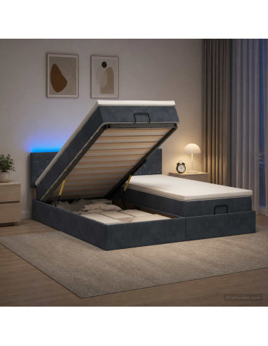 Letto Ottomano con Materasso e LED Grigio Scuro 200 x 200 cm