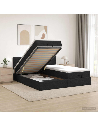 Letto Ottomano con Materasso e LED Nero 200 x 200 cm Tessuto
