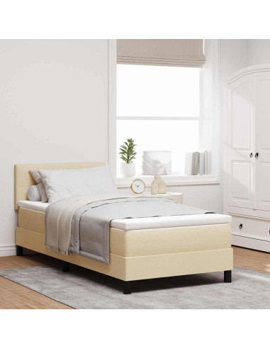 Letto a molle con strisce LED Crema 100 x 200 cm Tessuto