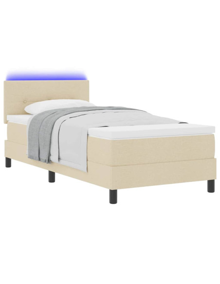 Letto a molle con strisce LED Crema 100 x 200 cm Tessuto