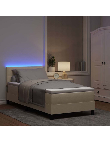 Letto a molle con strisce LED Crema 100 x 200 cm Tessuto