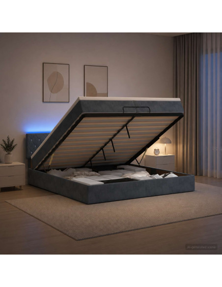 Letto Ottomano con Materasso e LED Grigio Scuro 200 x 200 cm