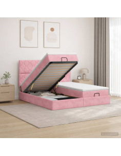 Letto Ottomano con Materasso e LED Rosa 200 x 200 cm Velluto