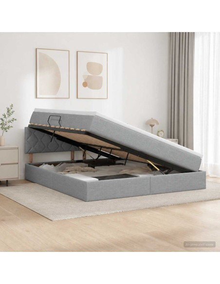 Letto con contenitore e materasso Grigio Chiaro 140 x 200 cm