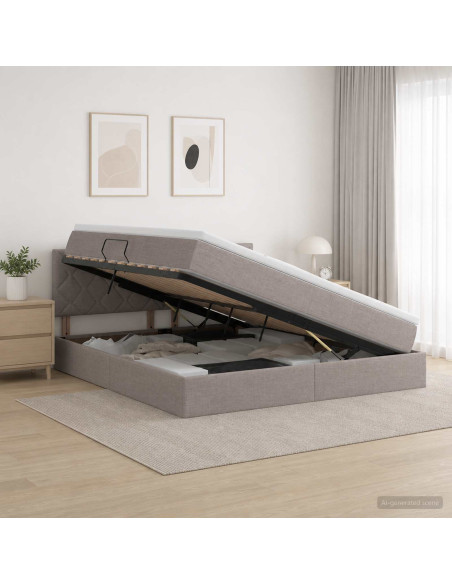 Letto con contenitore e materasso Tortora 180 x 200 cm Velluto