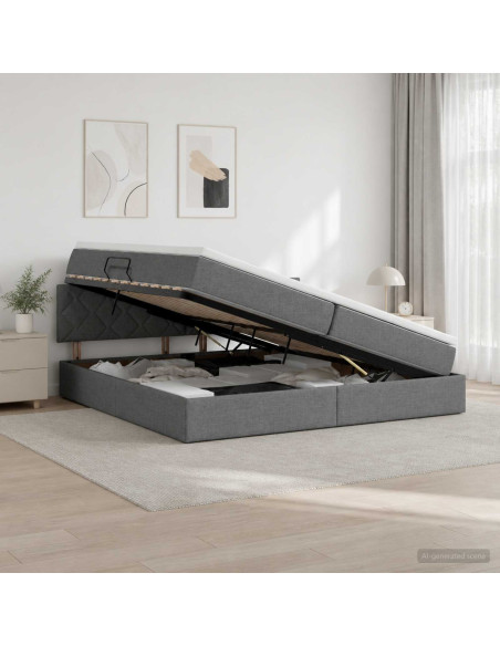 Letto con contenitore e materasso Grigio Scuro 200 x 200 cm
