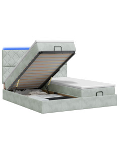 Letto Ottomano con Materasso e LED Grigio Chiaro 200 x 200 cm 2