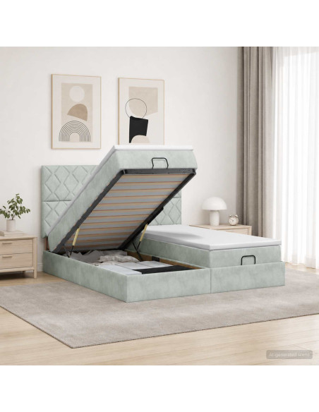 Letto Ottomano con Materasso e LED Grigio Chiaro 200 x 200 cm