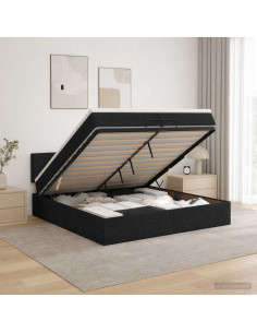 Letto Ottomano con Materasso e LED Nero 200 x 200 cm Tessuto