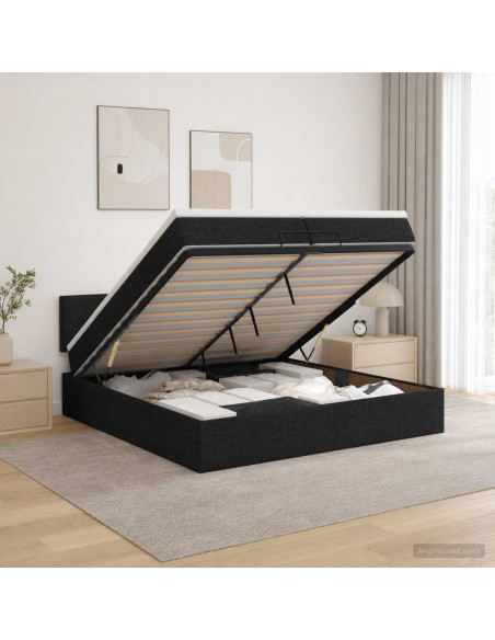 Letto Ottomano con Materasso e LED Nero 200 x 200 cm Tessuto