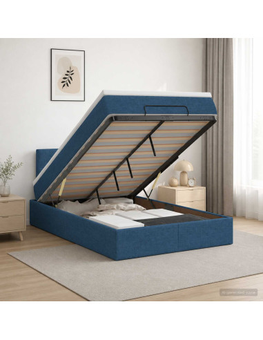 Letto Ottomano con Materasso e LED Blu 120 x 190 cm Tessuto