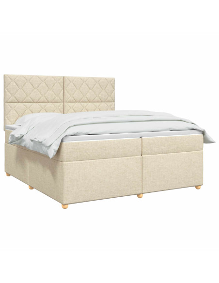Letto box spring con materasso Crema 200 x 200 cm Tessuto