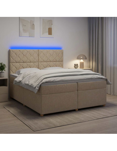 Letto box spring con materasso Crema 200 x 200 cm Tessuto
