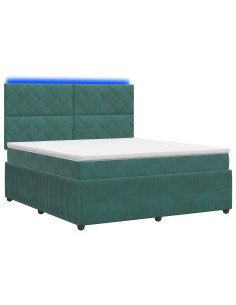 Letto Box Spring LED con Materasso Verde Scuro 160 x 200 cm 2