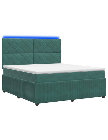 Letto Box Spring LED con Materasso Verde Scuro 160 x 200 cm