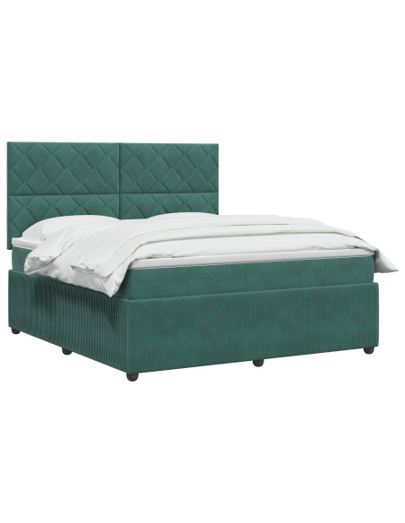 Letto Box Spring LED con Materasso Verde Scuro 160 x 200 cm