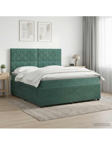 Letto Box Spring LED con Materasso Verde Scuro 160 x 200 cm